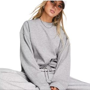Topshop Fleece Scoop Neck Heather Gray Sweatshirt Size 8
